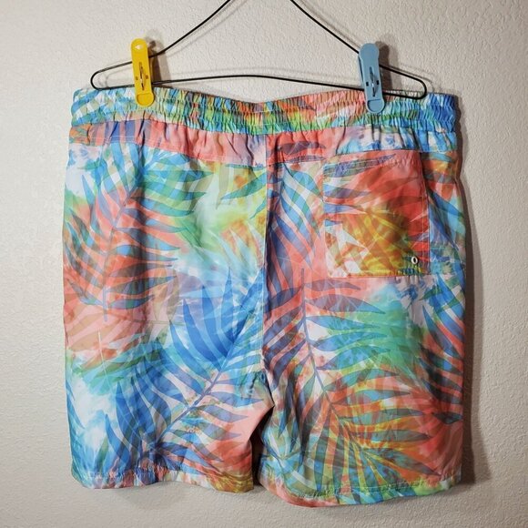 CSG Mens 2XL Swim Trunks Palm Cove Multicolor Shorts Elastic Waist Pockets - Picture 2 of 4